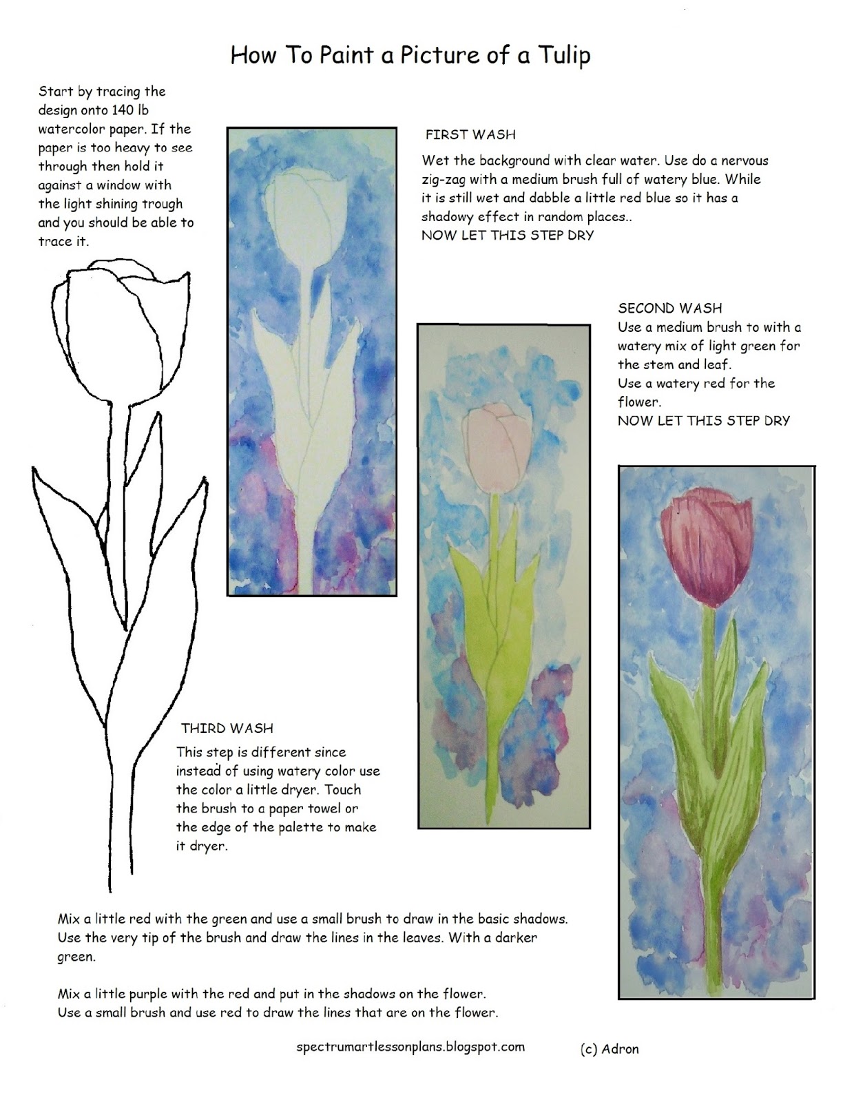 Adron's Art Lesson Plans Printable How To Paint A Picture Of A Tulip, Lesson And Worksheet