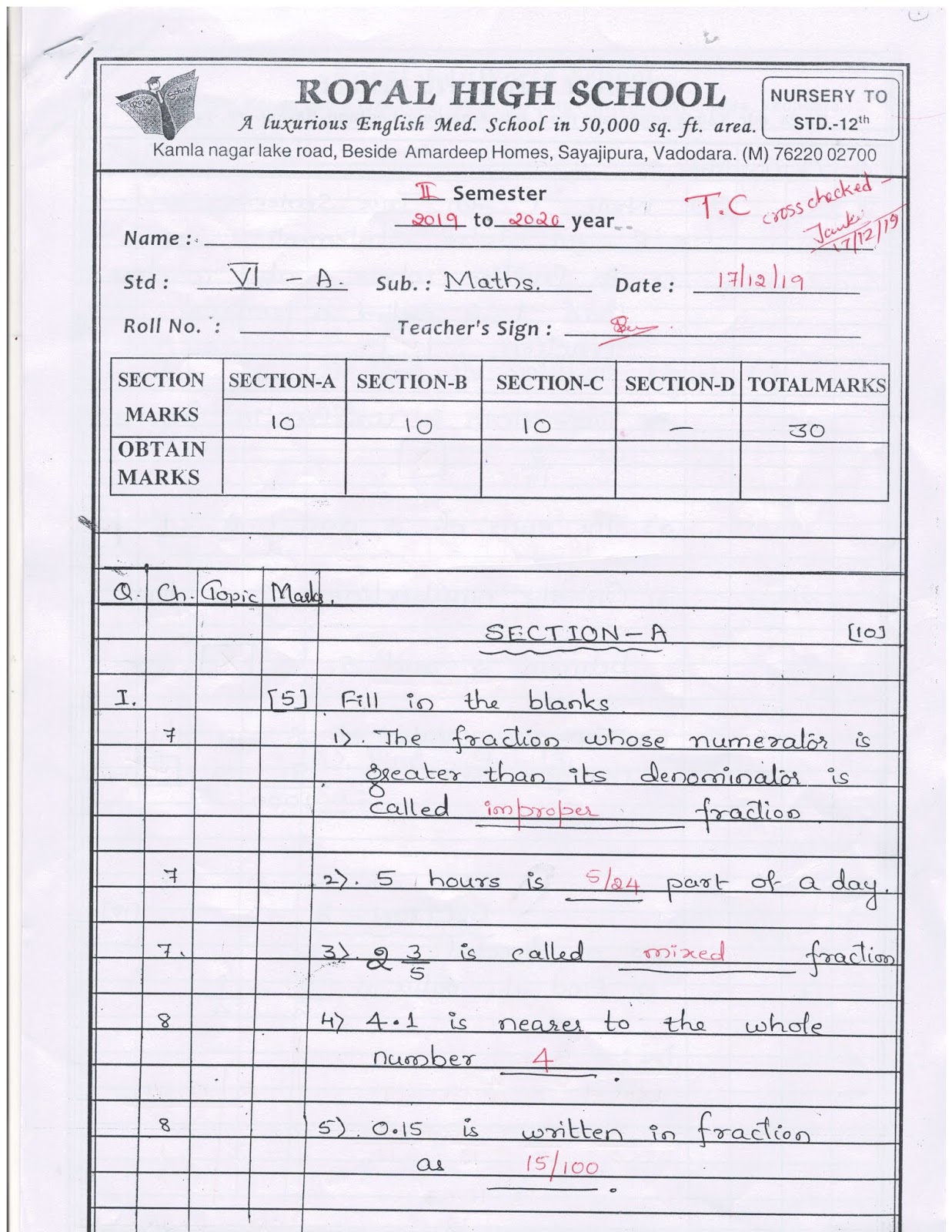 6th class english exam paper 2021 image