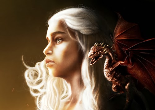 A personagem Daenerys Targaryen, de Game of Thrones, e um de seus dragões, pintados por Daniel Moreira