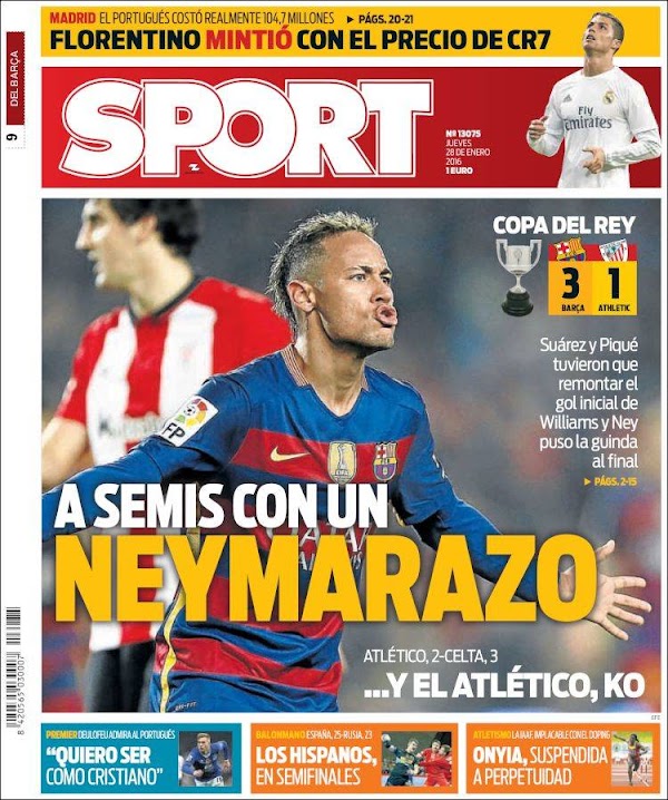 FC Barcelona, Sport: "A semis con un Neymarazo"