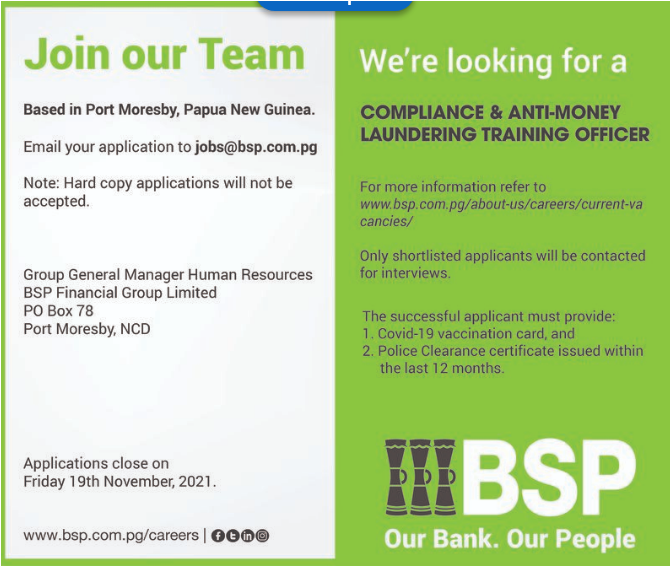Job Compliance & AntiMoney Laundering Training Officer with Bank