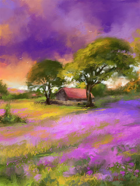 Dreamy afternoon digital landscape oil painting by Mikko Tyllinen