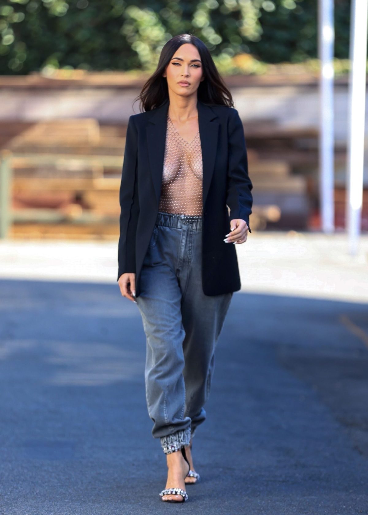 Megan Fox cleavage on display in a black blazer following photoshoot in LA.