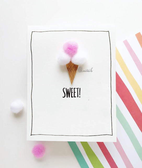 Clean and simple cards, CAS card, DIY card, Card without stamps, Pompom card, Summer card, icecream card, cards by Ishani, Quillish