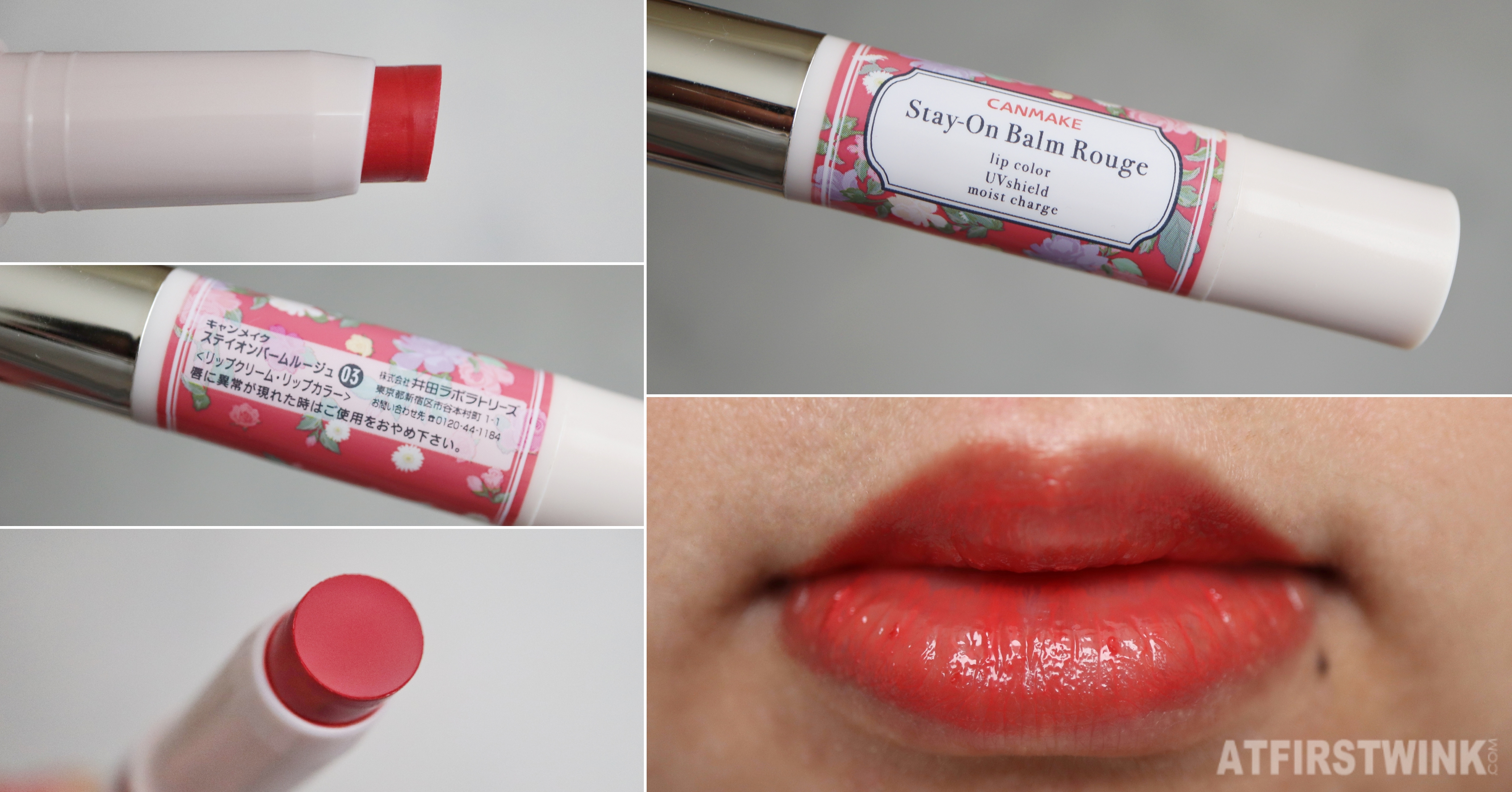 Canmake Stay-On Balm Rouge 03 - Tiny Sweetpea review lip swatches