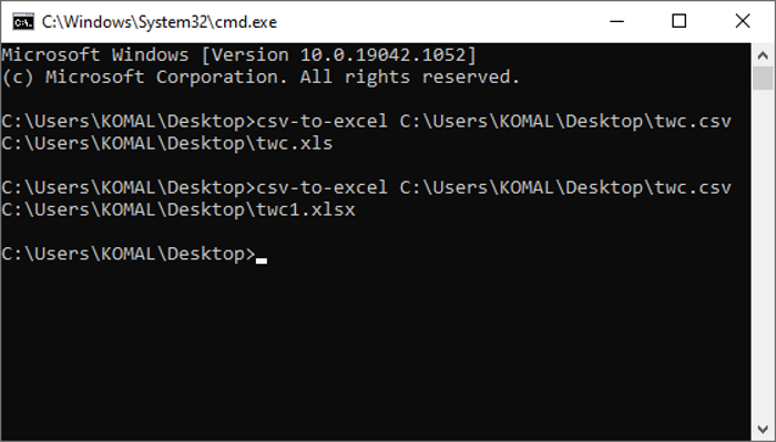 Cómo convertir CSV a Excel (XLS o XLSX) usando la línea de comandos en Windows 10