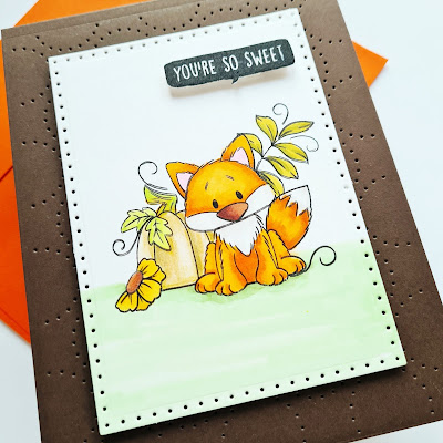 PJ Moore Fox and Foliage, Autumn card, Fox card, Digital stamps, Quillish, Cute fox card with pumpkin