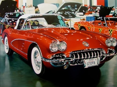 07-Corvette-Cheryl-Kelley-Chrome-Muscle-Cars-Hyper-realistic-Paintings-www-designstack-co