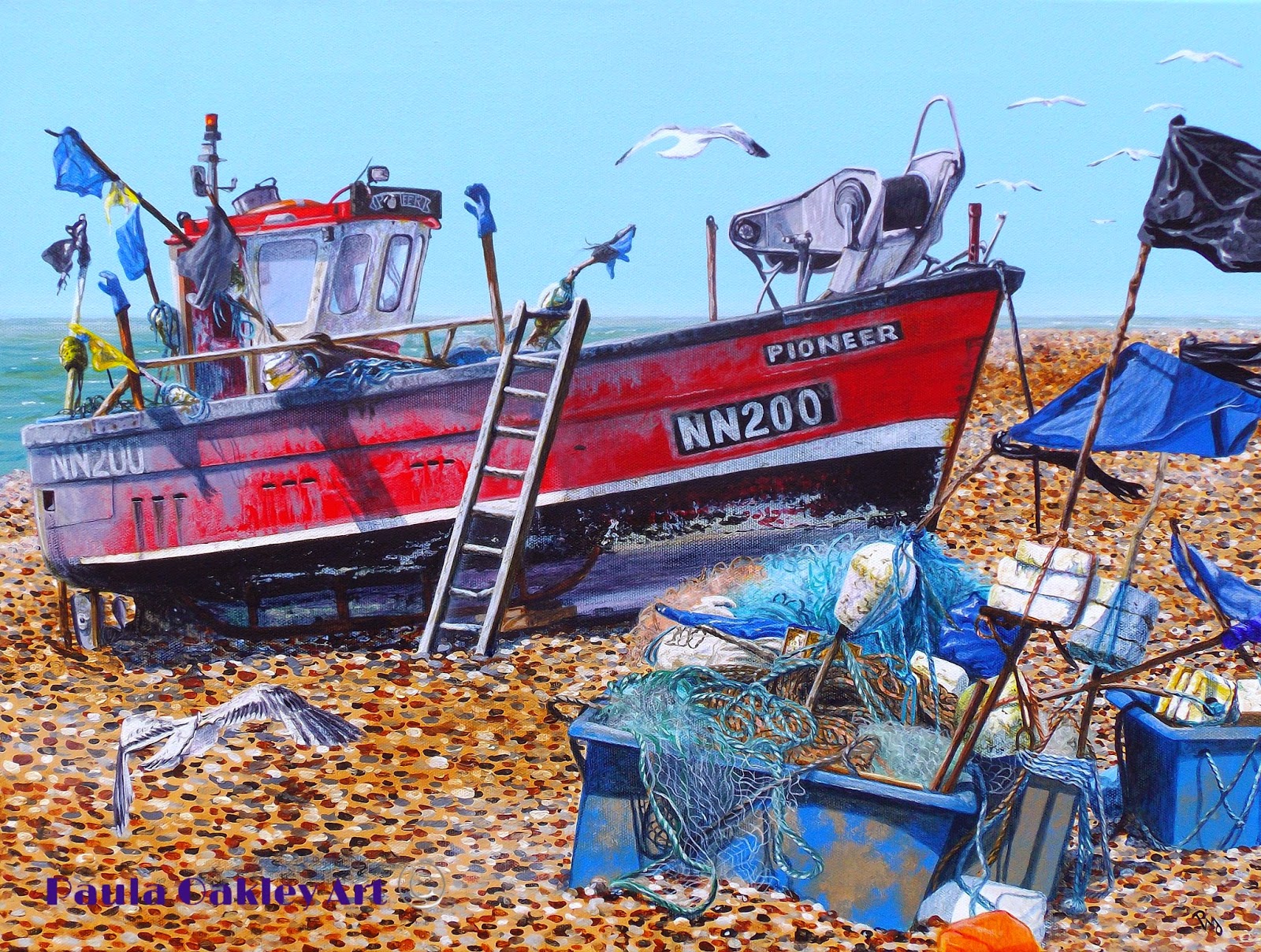 ORIGINAL ART by Paula Oakley "Tide out and Fish tales" painting the