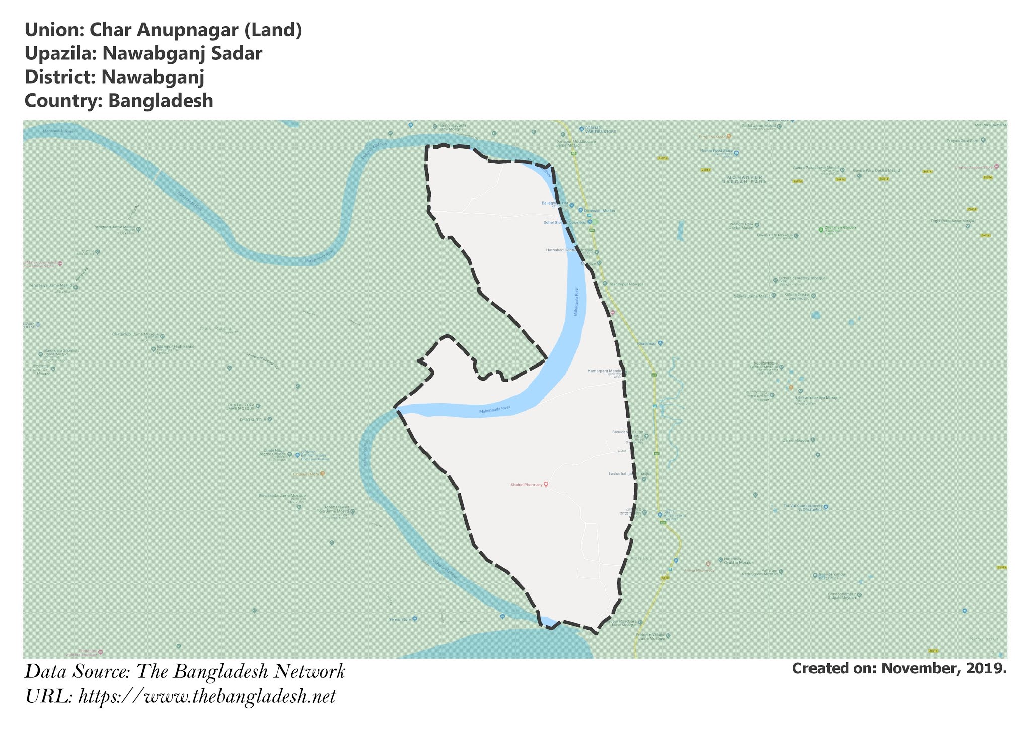 Map of Char Anupnagar of Nawabganj Sadar Upazila Map of Char Anupnagar of Nawabganj, Bangladesh.