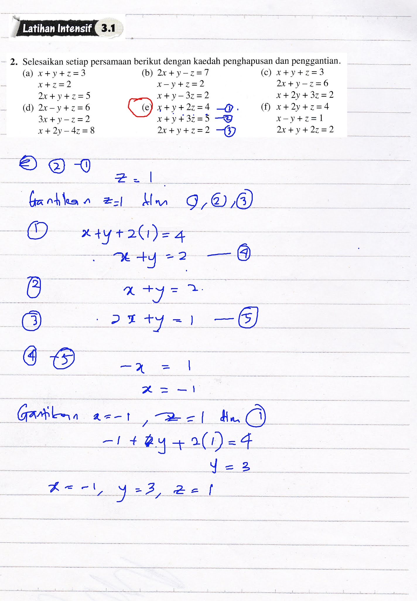 F4 Addmath Bab 3 Sistem Persamaan kaedah penghapusan Latihan Intensif 3