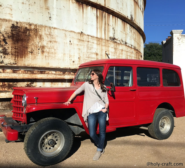 red truck at silos