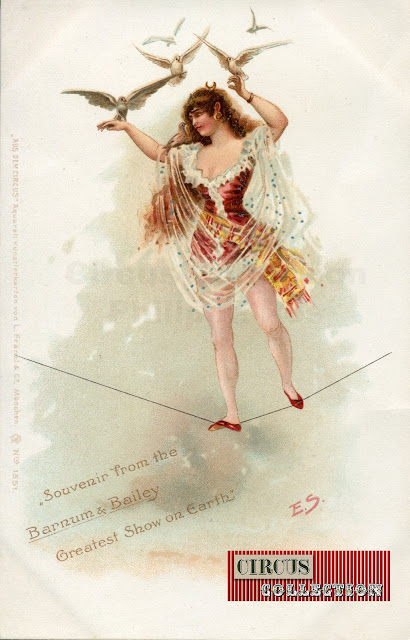 Carte postale du cirque Barnum & Bailey 1902 fil de ferrite avec colombes 