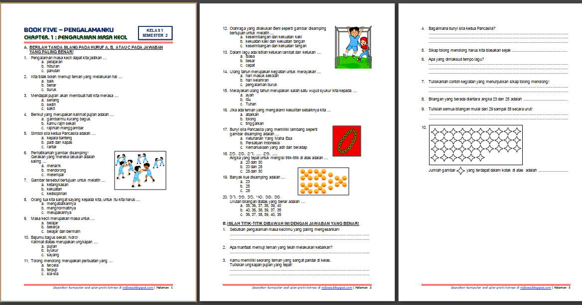 Download Soal Ukk / Uas Genap / Pas Semester 2 Kelas 1 Sd/Mi Kurikulum