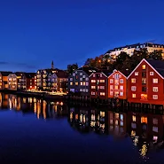 View of Bryggene i Trondheim at night