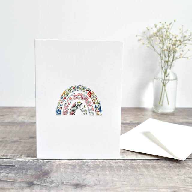 Sewn rainbow greetings card handmade by stitch galore