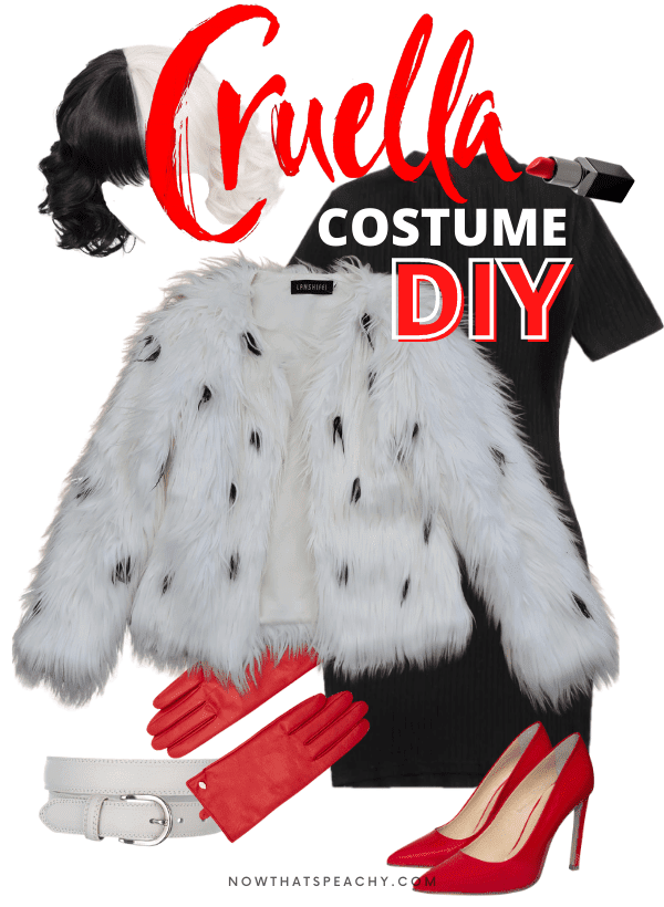 Cruella De Vil Costume, Cruella DeVil Coat Black Dress and Red