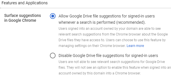 Cómo activar o desactivar las sugerencias de Drive para el navegador Chrome (G Suite)