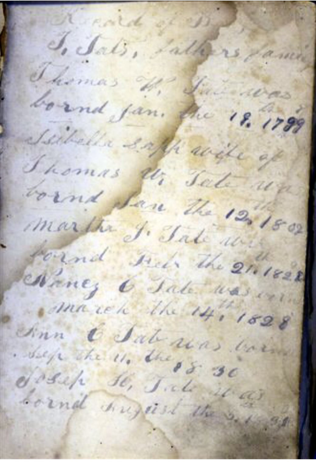 3 Sisters Family History: Benjamin Thomas Tate Bible