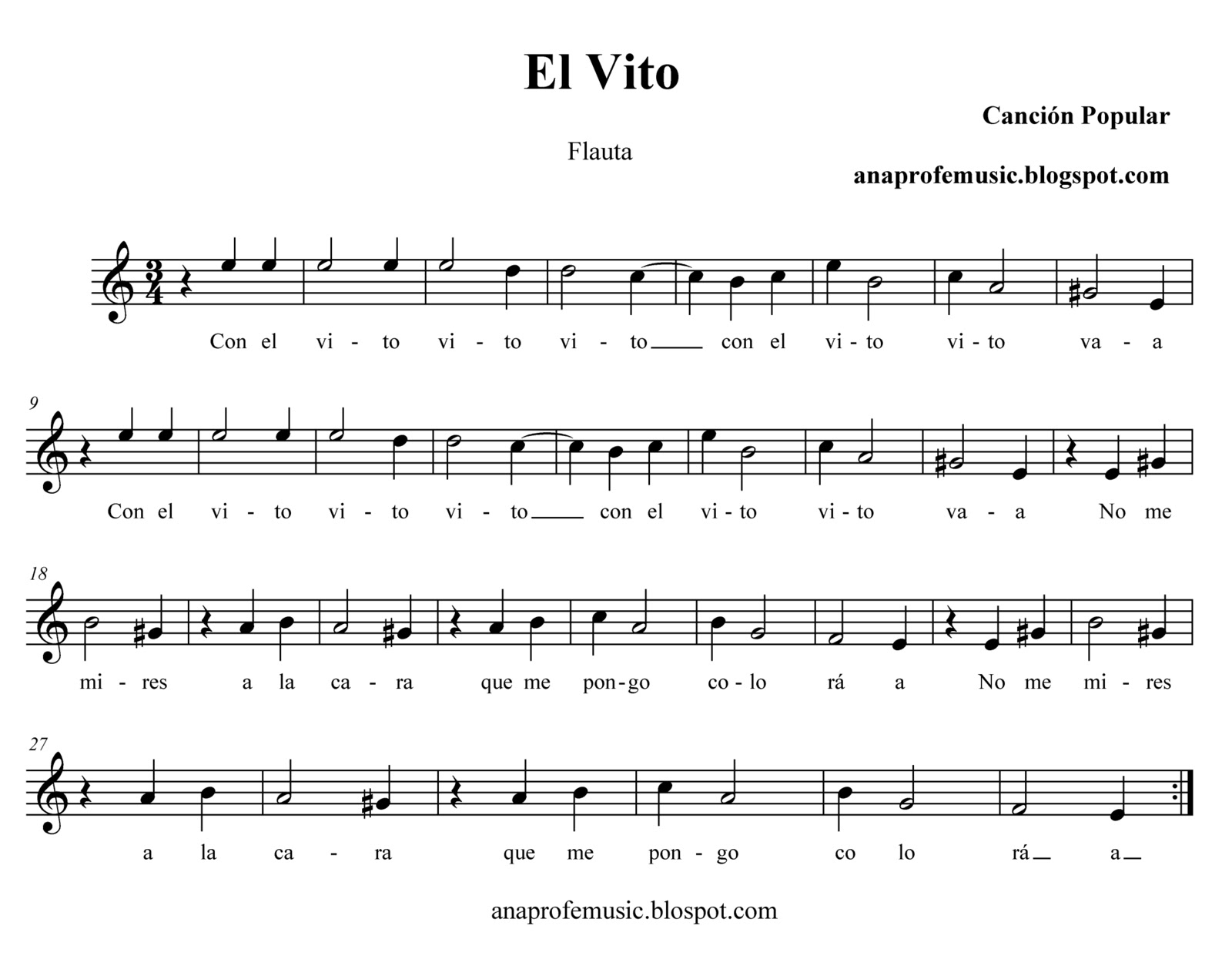 AnaProfeMusic: Partitura canción popular El Vito