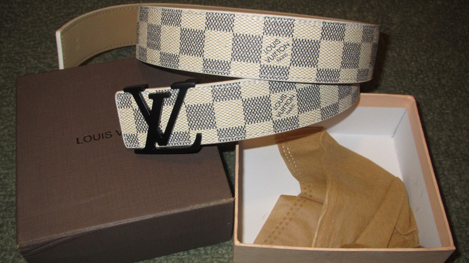 LV BELTS Replica Louis Vuitton Azure Damier With Black Buckle Belt