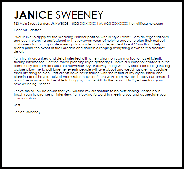 Event Planner Cover Letter Thankyou Letter