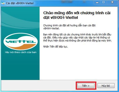 Hình 1 - Bắt đầu cài đặt phần mềm vBHXH của Viettel