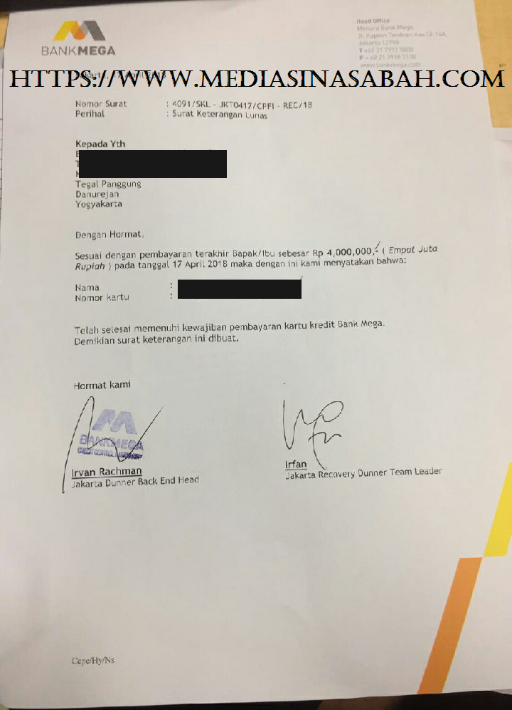 22 Surat Pelunasan Kartu Kredit Info Dana Tunai