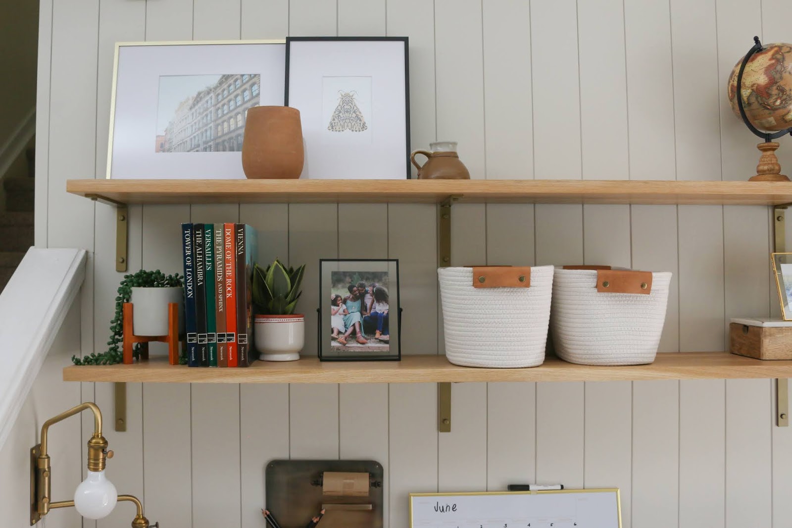 DIY office nook with shelf styling