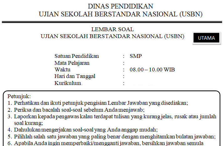Soal USBN Kelas 9 Bahasa Inggris Tahun 2021 Kurikulum 2013