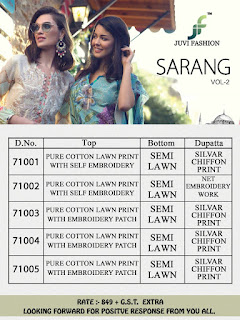 Juvi fashion Sarang vol 2 Lawn Cotton pakistani suits