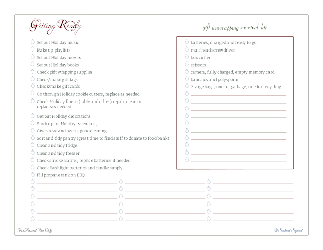 free printable, holiday planner, checklist, things to do, list, gift unwrapping kit checklist