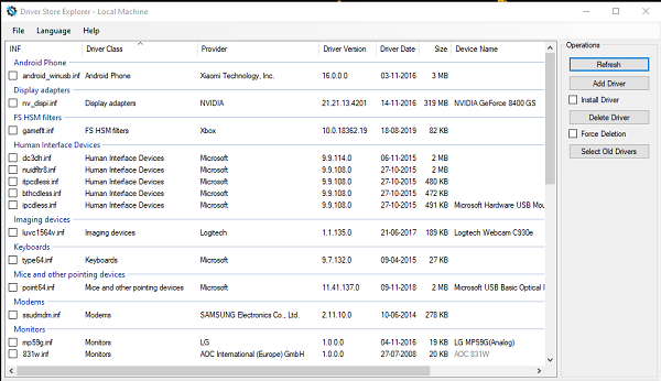 Программное обеспечение для отображения списка установленных драйверов в Windows 10