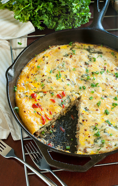 breakfast recipe, cast-iron skillet, spinach breakfast, sausage breakfast