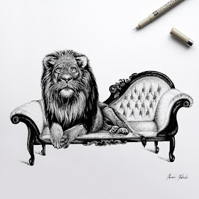 01-Tiger-on-a-Couch-Surreal-Animals-Mostly-Ink-Drawings-www-designstack-co