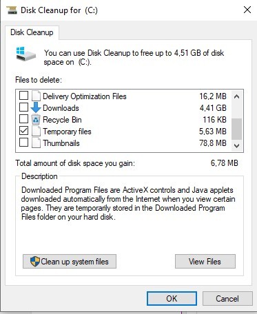 delete cache temporary files on windows 10