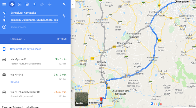  Google Map showing the directions to Talakadu Jaladhama Resort