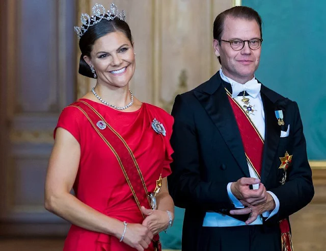 Queen Silvia and Crown Princess Victoria wearing the Nine-Prong Tiara and the Connaught Diamond Tiara