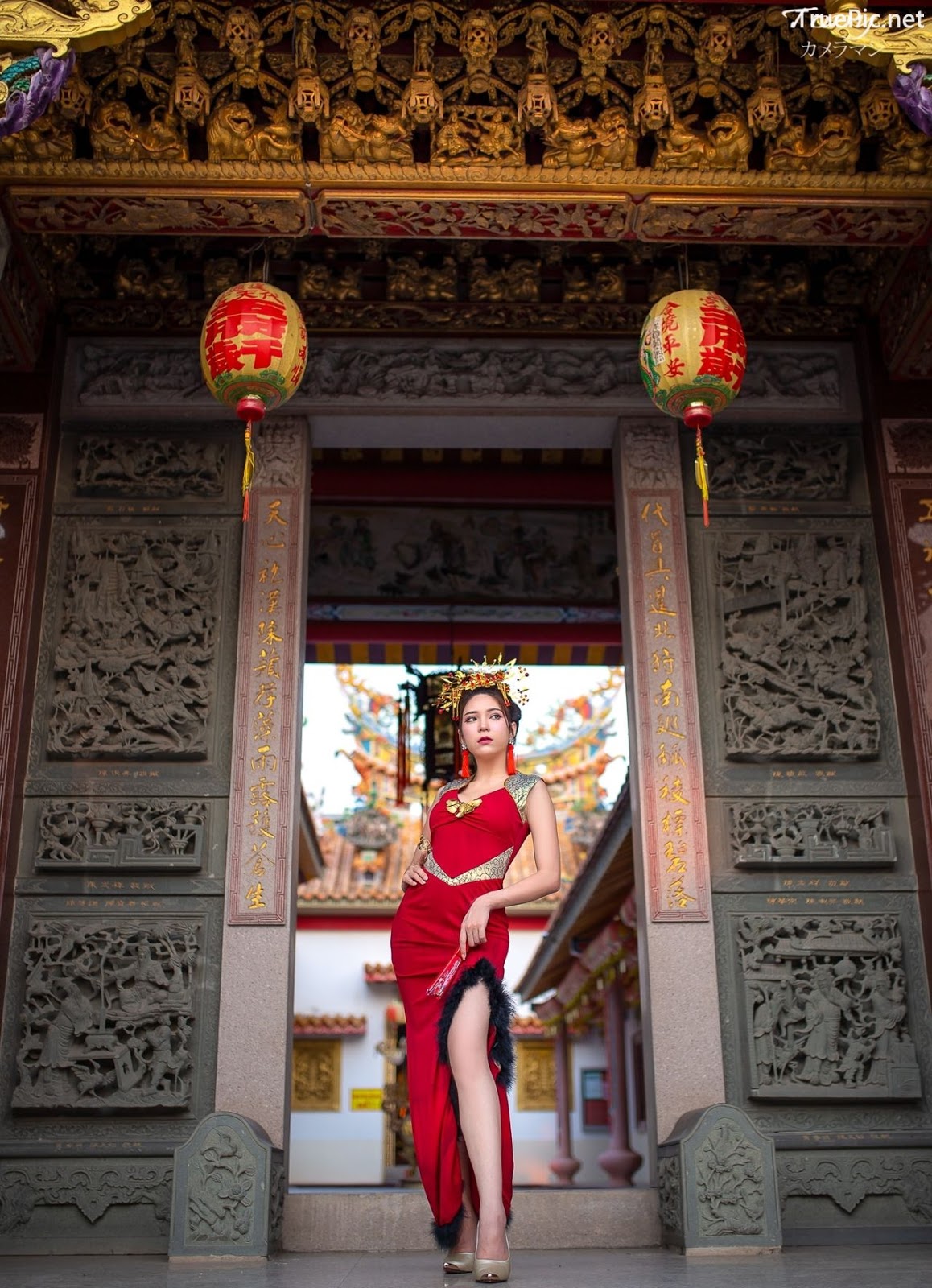 Thailand Hot Model Janet Kanokwan Saesim Sexy Chinese Girl Red Dress Traditional