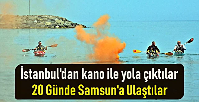 Atakum ilçesi sahil şeridine ulaşan 3 kişilik kano ekibi,