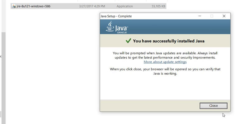 Hình 9. Cài đặt Java 8 thành công Hình 9. Cài đặt Java 8 thành công