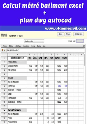 Plan dwg bâtiment et calcul métré