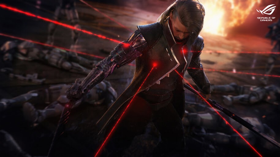 #3.3168, Asus, ROG, Laser Sight, Cyberpunk, Warrior, Sci-Fi, 4K Wallpaper