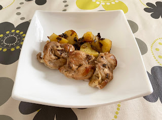 Rabbit in white wine with mushrooms