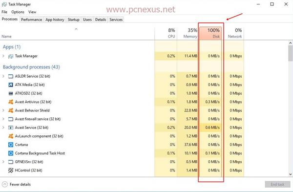 disk 100 usage in task manager