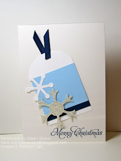 Stampin up Snow Flurry in silver glimmer paper on a tag