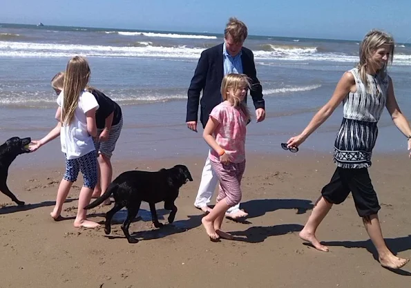 Queen Maxima and King Willem-Alexander, with Princess Amalia and Princess Alexia and Princess Ariane with dog Skipper