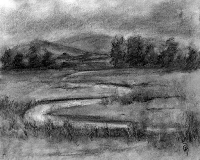 art landscape nature marsh wetland drawing charcoal