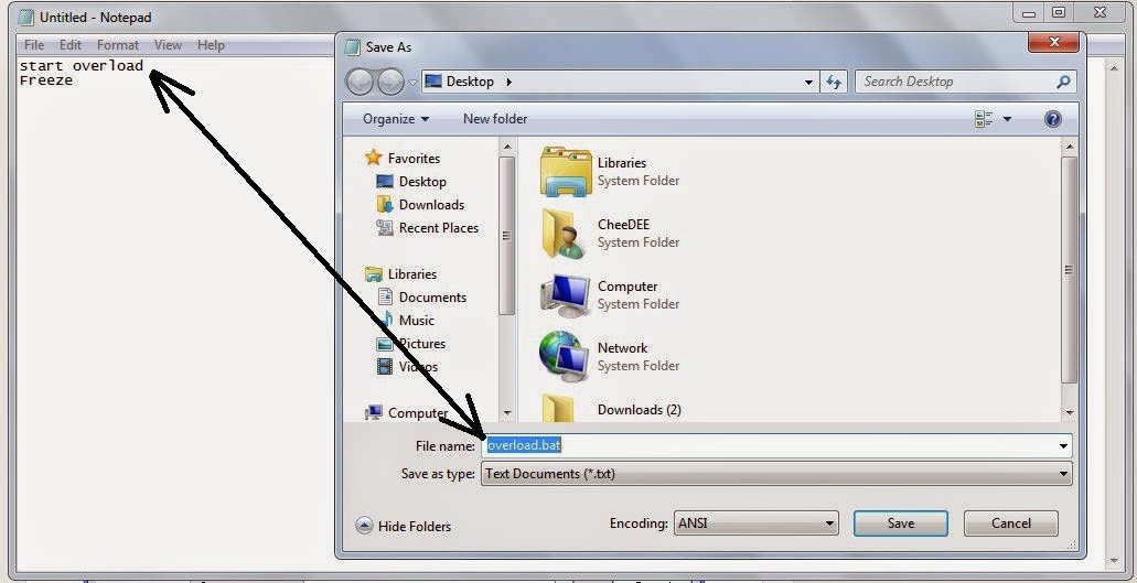:: TARGET INFO ::: Create a fake Batch virus to overload RAM