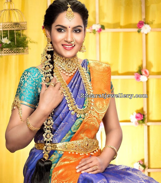 Himaja in Bottu Mala with Jhumkas - Jewellery Designs